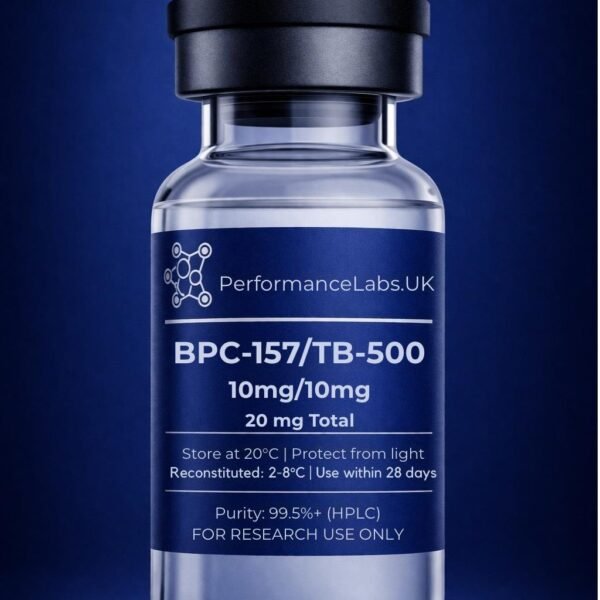 Vial of research reference grade BPC-157 and TB-500 peptide blend