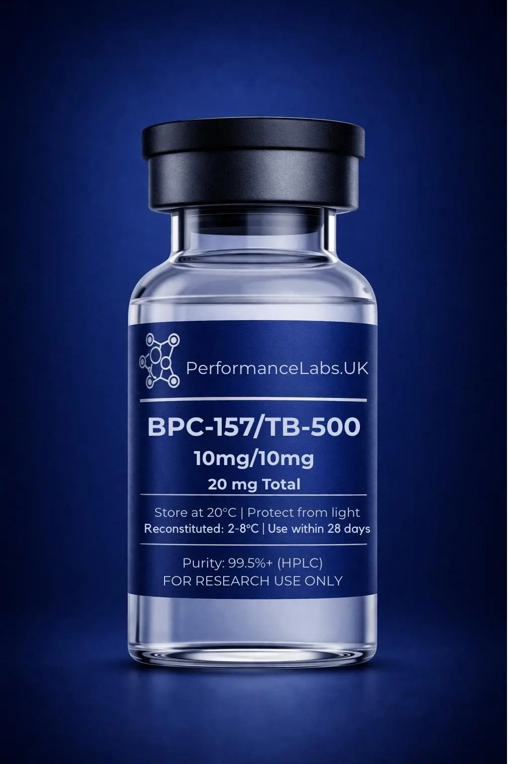 Vial of research reference grade BPC-157 and TB-500 peptide blend