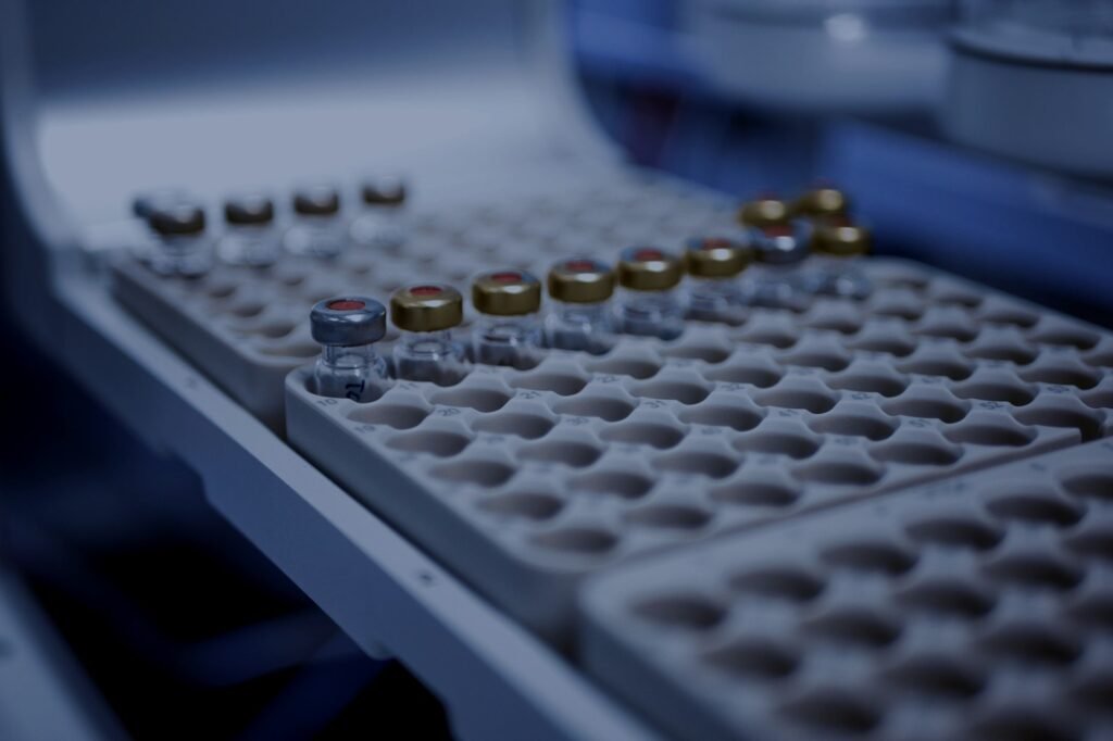 HPLC autosampler tray holding sample vials – PerformanceLabs UK