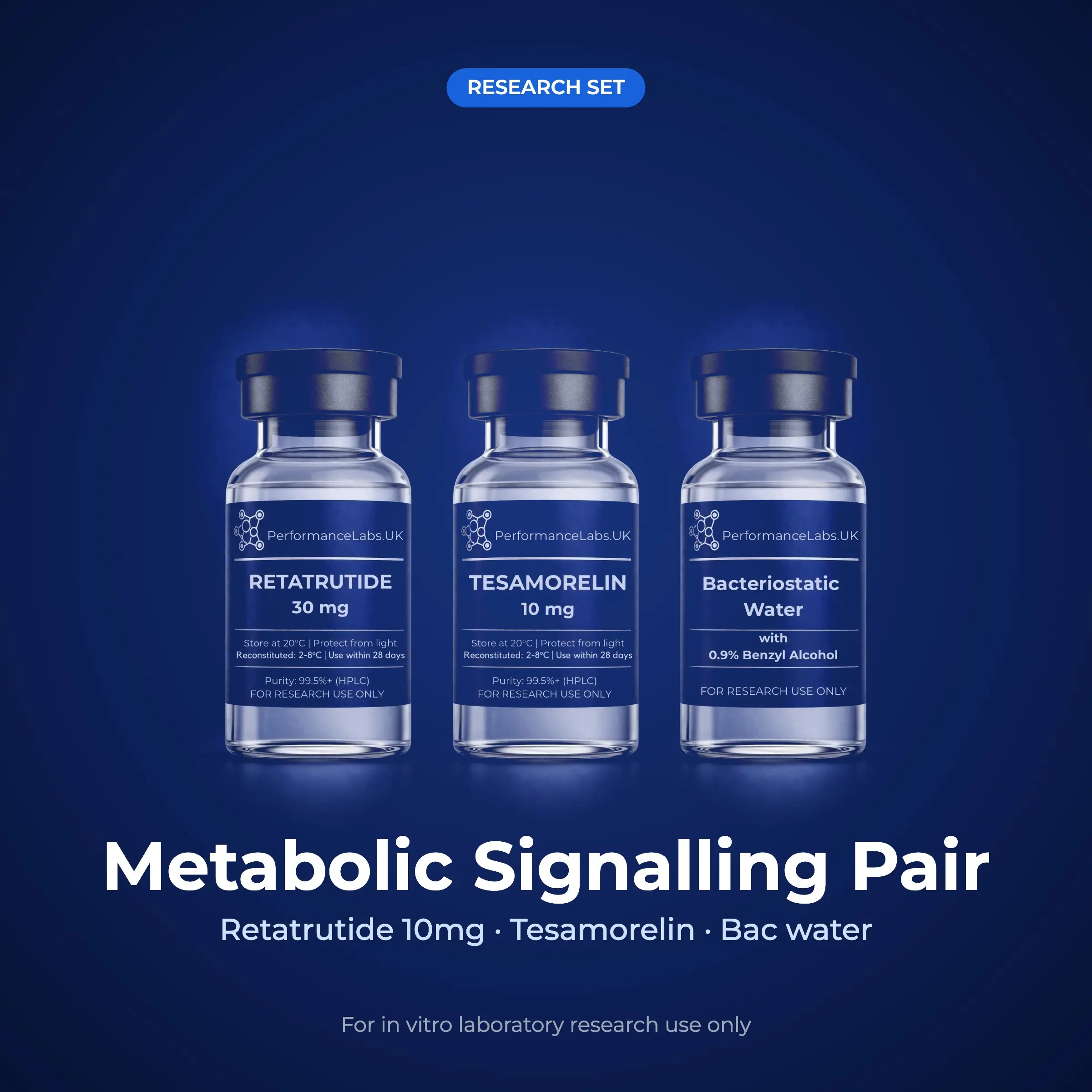 Metabolic Signalling Pair research set – Retatrutide 10mg · Tesamorelin · Bac water – PerformanceLabs UK